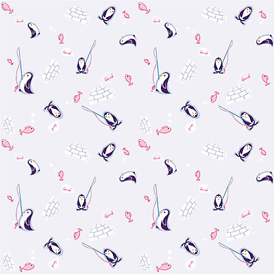 EPS 동물 척추동물 문양 백그라운드 무늬 패턴 일러스트 조류 낚시 어류 사람없음 낚싯대 북극 펭귄 이글루 팬시패턴 국내일러스트 레저 수중동물 낚시용품 극지방 파일형식 벡터