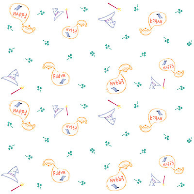 EPS 문양 행복 백그라운드 무늬 패턴 일러스트 조류 사람없음 행운 클로버 오브젝트 팬시패턴 마법사모자 요술램프 국내일러스트 동물 모자_잡화 감정 컨셉 파일형식 벡터