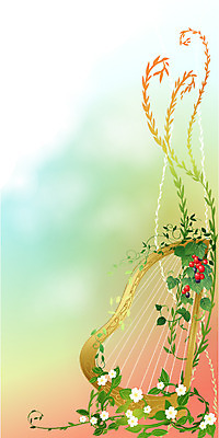 EPS 식물 사계절 계절 열매 꽃 악기 음악 줄기 백그라운드 일러스트 자연 현악기 사람없음 봄 덩굴 하프 국내일러스트 문화예술 생태계 파일형식 벡터