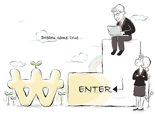 EPS 전신 구름 여자 남자 일러스트 비즈니스 성공 사람 20대 두명 30대 비즈니스라이프 노트북 새싹 업무 비즈니스맨 비즈니스우먼 원화 화폐기호 작업실 동료 엔터 실현 성인만 국내일러스트 자연요소 식물 라이프스타일 기호 컨셉 돈 관계 청년 장년 전자제품 작업 직장인 화폐 파일형식 벡터