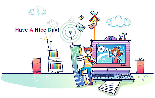 EPS 구름 여자 남자 산업 화분 일러스트 비즈니스 첨단산업 사람 두명 컴퓨터 통신기기 편지 전화기 서랍장 하이테크 화상통화 국내일러스트 자연요소 가구 통신 기술 전자제품 기계 통화 파일형식 벡터