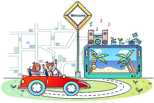 EPS 여자 남자 산업 도로 바다 지도 일러스트 비즈니스 교통시설 자동차 첨단산업 사람 두명 새싹 카메라 스피커 드라이브 클래퍼보드 도로표지판 하이테크 네비게이션 국내일러스트 식물 길 육상교통 음향기기 교통 기술 전자제품 운전 표지판 시설 파일형식 벡터