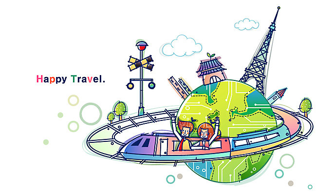 EPS 여자 남자 산업 지구 여행 일러스트 비즈니스 첨단산업 사람 두명 건물 기찻길 세계여행 에펠탑 신호등 하이테크 철도의날 국내일러스트 건축물 기술 세계 파리 랜드마크 파일형식 벡터 법정기념일