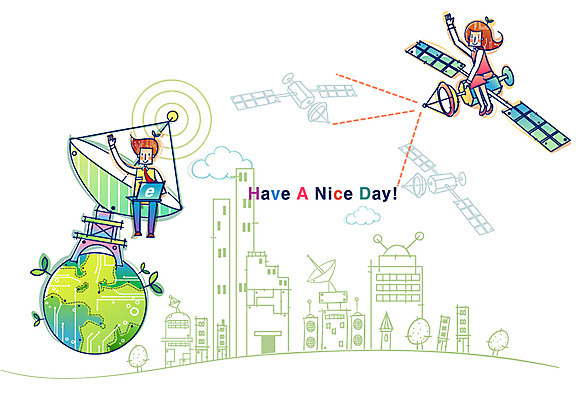 EPS 여자 남자 산업 일러스트 비즈니스 첨단산업 안테나 사람 두명 노트북 인공위성 하이테크 첨단도시 국내일러스트 통신 기술 전자제품 도시 파일형식 벡터