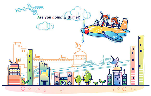 EPS 구름 여자 남자 산업 일러스트 비즈니스 비행기 첨단산업 사람 야외 두명 인공위성 하이테크 첨단도시 국내일러스트 자연요소 통신 항공교통 대중교통 기술 도시 파일형식 벡터