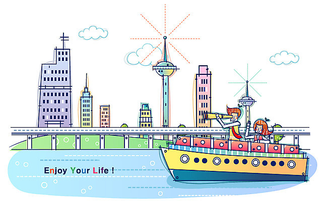 EPS 여자 남자 산업 바다 일러스트 비즈니스 첨단산업 사람 야외 두명 망원경 유람선 하이테크 첨단도시 국내일러스트 배_교통 기술 도시 파일형식 벡터