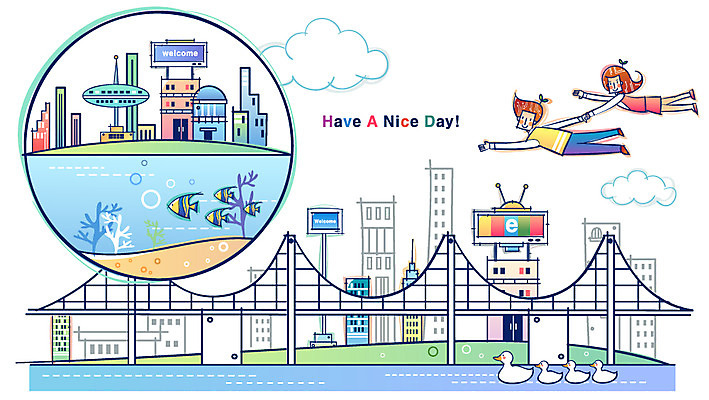 EPS 여자 남자 산업 바다 일러스트 비즈니스 첨단산업 오리 어류 사람 야외 두명 하이테크 첨단도시 가교 국내일러스트 건축물 조류 기술 수중동물 도시 파일형식 벡터