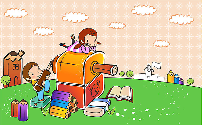 EPS 주간 구름 학생 여자 어린이교육 교육 남자 어린이 일러스트 문구용품 학용품 사람 야외 두명 스쿨라이프 지우개 연필깎이 어린이만 국내일러스트 자연요소 라이프스타일 학교 오브젝트 파일형식 벡터