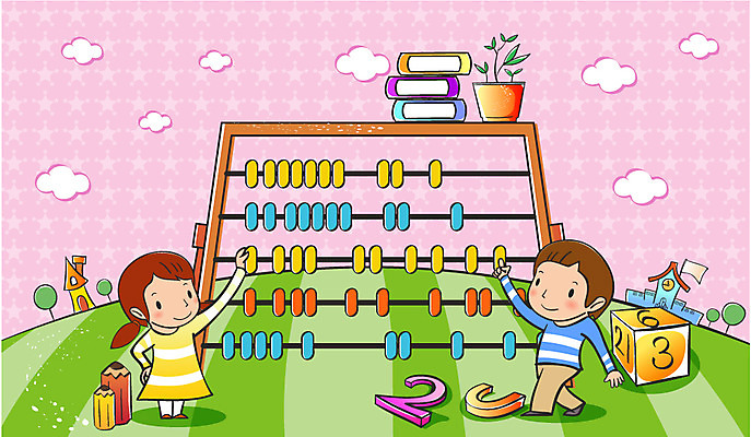 EPS 주간 구름 학생 여자 어린이교육 교육 남자 화분 어린이 일러스트 사람 야외 두명 책 스쿨라이프 주판 수학 계산 주산 어린이만 국내일러스트 자연요소 라이프스타일 교과목 학교 계산기 파일형식 벡터