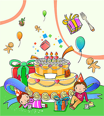 EPS 여자 어린이교육 교육 남자 어린이 일러스트 선물 사람 소녀 이벤트 소년 두명 스쿨라이프 파티 케이크 축하 생일 어린이만 국내일러스트 라이프스타일 기념일 컨셉 학교 디저트 파일형식 벡터