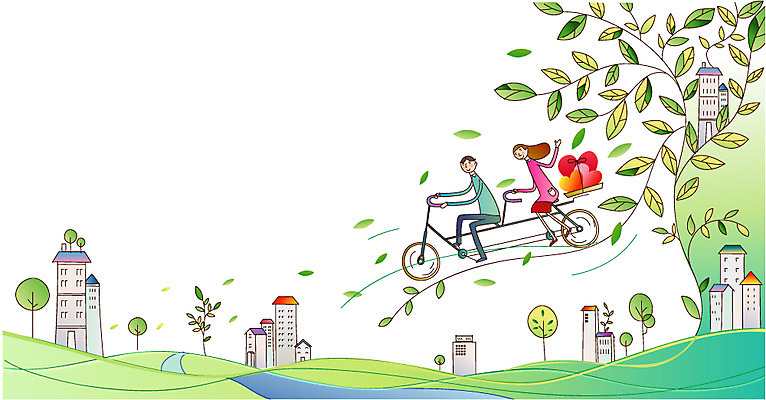 EPS 나무 여자 남자 일러스트 주택 사랑 사람 20대 두명 건물 30대 자전거 희망 하트 사회이슈 사회복지 배송 2인용자전거 성인만 국내일러스트 모양 식물 건축물 감정 컨셉 청년 장년 바이크 복지 파일형식 벡터