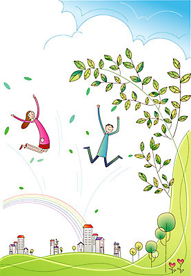 EPS 주간 나무 여자 남자 행복 무지개 일러스트 주택 사람 20대 야외 두명 건물 30대 사회이슈 사회복지 공존 성인만 국내일러스트 자연요소 식물 건축물 감정 컨셉 청년 장년 복지 파일형식 벡터