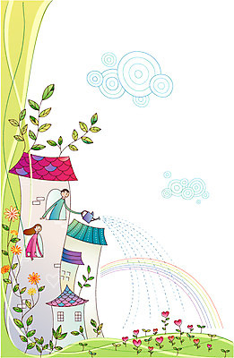 EPS 주간 나무 구름 여자 남자 꽃 무지개 일러스트 주택 사랑 사람 20대 두명 건물 30대 희망 물뿌리개 사회이슈 사회복지 물주기 하트꽃 성인만 국내일러스트 자연요소 식물 건축물 감정 컨셉 모션 청년 장년 복지 파일형식 벡터