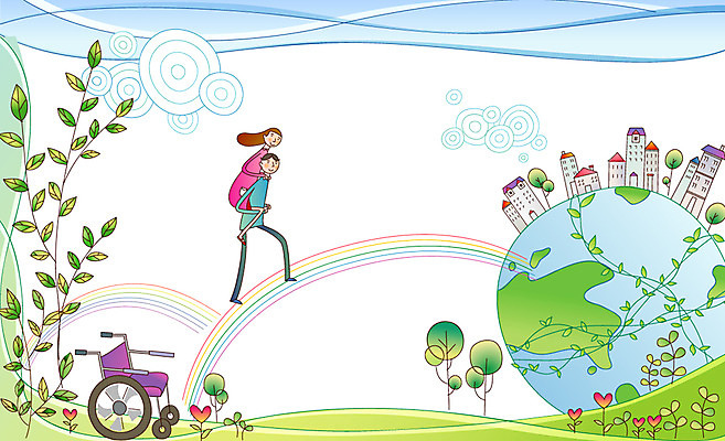 EPS 구름 여자 남자 꽃 길 지구 무지개 일러스트 주택 사람 20대 두명 건물 30대 하트 도움 장애인 사회이슈 사회복지 휠체어 통로 업기 사회복귀 성인만 국내일러스트 자연요소 모양 식물 건축물 컨셉 모션 청년 장년 복지 장애 파일형식 벡터