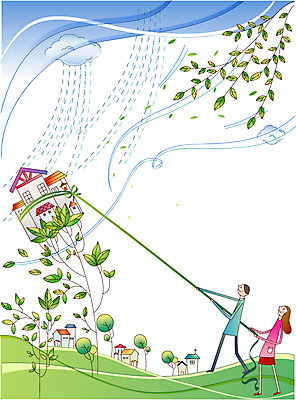 EPS 나무 구름 여자 남자 나라 일러스트 주택 사람 20대 야외 두명 건물 30대 비 자연재해 사회이슈 사회복지 성인만 국내일러스트 자연요소 식물 건축물 컨셉 날씨 청년 장년 복지 재해 파일형식 벡터