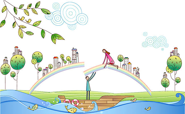 EPS 나무 구름 여자 남자 무지개 일러스트 협력 나뭇잎 주택 어류 사람 빌딩 20대 두명 건물 30대 도움 사회이슈 사회복지 사회단절 성인만 국내일러스트 자연요소 식물 건축물 컨셉 잎 청년 장년 수중동물 복지 파일형식 벡터