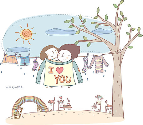 EPS 주간 나무 구름 커플 여자 남자 무지개 티셔츠 일러스트 상상 주택 사랑 사람 20대 야외 두명 건물 10대 태양 마을 꿈 물방울 빨래 빨랫줄 심플 국내일러스트 자연요소 식물 건축물 감정 줄 셔츠 가사 관계 청소년 청년 파일형식 벡터