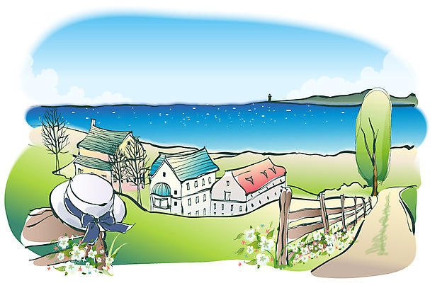 EPS 주간 나무 모자 해외풍경 사계절 계절 꽃 길 바다 백그라운드 일러스트 자연 주택 풍경 사람없음 야외 울타리 마을 봄 봄배경 국내일러스트 자연요소 식물 해외 잡화 건물 담장 생태계 파일형식 벡터