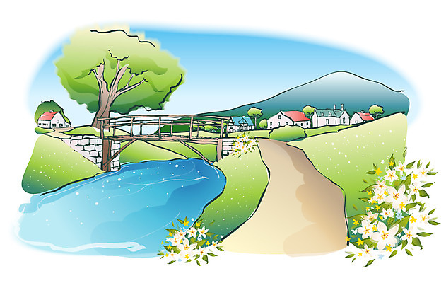 EPS 주간 나무 해외풍경 사계절 계절 꽃 길 백그라운드 일러스트 자연 주택 풍경 사람없음 야외 마을 봄 개울 봄배경 국내일러스트 자연요소 식물 해외 건물 강 생태계 파일형식 벡터