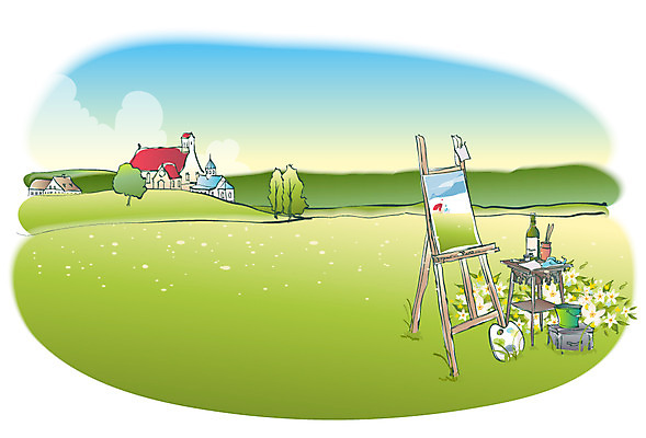 EPS 주간 해외풍경 사계절 계절 꽃 백그라운드 일러스트 자연 주택 풍경 사람없음 야외 마을 봄 미술도구 이젤 그림 봄배경 국내일러스트 자연요소 식물 해외 건물 오브젝트 생태계 파일형식 벡터