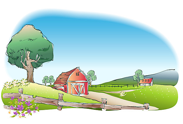 EPS 주간 나무 해외풍경 사계절 계절 꽃 백그라운드 일러스트 자연 주택 풍경 사람없음 야외 울타리 마을 봄 괭이꽃 봄배경 국내일러스트 자연요소 식물 해외 건물 담장 생태계 파일형식 벡터