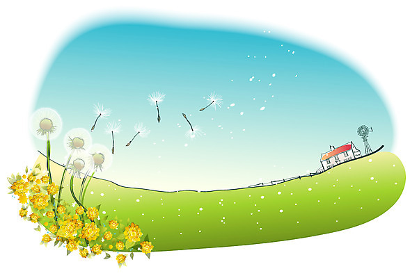 EPS 주간 해외풍경 사계절 계절 꽃 백그라운드 일러스트 자연 풍경 사람없음 야외 마을 봄 민들레 민들레홀씨 봄배경 국내일러스트 자연요소 식물 해외 생태계 파일형식 벡터