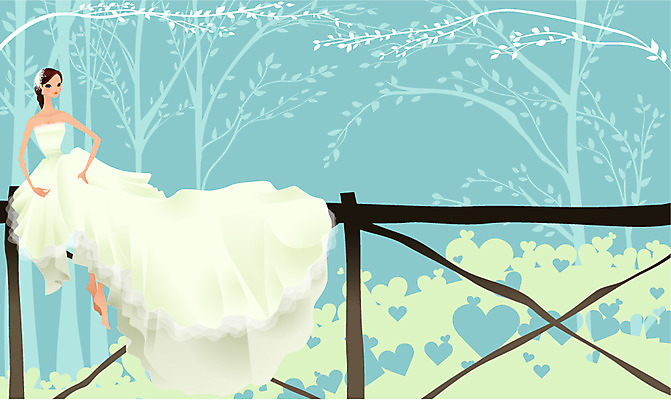 EPS 나무 모델 여자 신부 웨딩드레스 포즈 결혼 일러스트 한명 사람 20대 성인 30대 뷰티 촬영 여자만 여자한명만 성인여자만 성인만 국내일러스트 식물 1 드레스 이벤트 청년 장년 파일형식 벡터