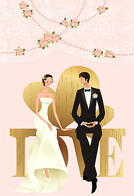 EPS 모델 부부 커플 여자 남자 꽃 신부 웨딩드레스 포즈 신랑 결혼 일러스트 사랑 사람 20대 두명 30대 뷰티 촬영 성인만 국내일러스트 식물 드레스 감정 관계 이벤트 청년 장년 파일형식 벡터