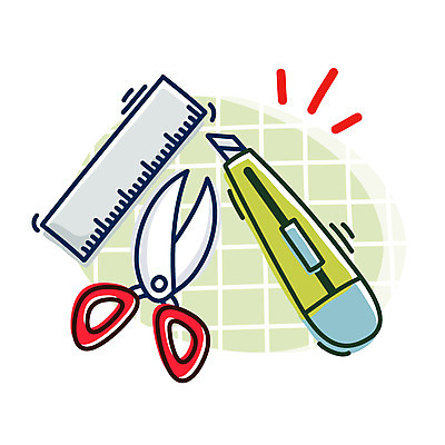 EPS 클립아트 아이콘 비즈니스 문구용품 큐티아이콘 가위 자 사람없음 사무용품 칼 오브젝트 눈금 2D아이콘 파일형식 벡터