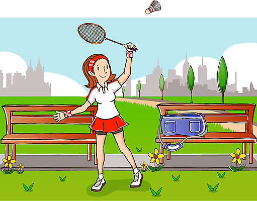 EPS 주간 공원 공공시설 여자 여유 스포츠 일러스트 모션 레저 건강 한명 사람 20대 성인 취미 야외 라이프 레포츠 운동 구기 셔틀콕 즐거움 배드민턴 여자만 여자한명만 성인여자만 청년만 청년여자만 성인한명만 청년여자한명만 성인여자한명만 성인만 국내일러스트 자연요소 1 감정 스포츠용품 청년 생활 시설 파일형식 벡터