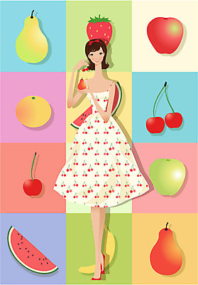 EPS 전신 우먼라이프 라이프스타일 웰빙 계절 원피스 여자 열매 음식 다이어트 과일 일러스트 딸기 귤 수박 바나나 건강 한명 서기 사람 20대 성인 여름 배 체리 사과 채식 비타민 영양섭취 채식주의자 여자만 여자한명만 성인여자만 청년만 청년여자만 성인한명만 청년여자한명만 성인여자한명만 성인만 국내일러스트 식물 1 옷 모션 청년 생활 영양소 파일형식 벡터