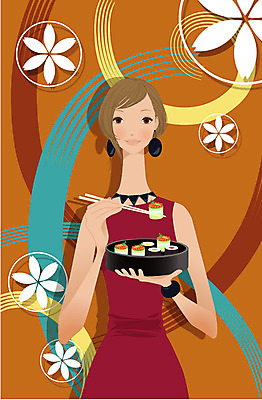 EPS 문양 우먼라이프 라이프스타일 그릇 웰빙 계절 여자 음식 다이어트 일러스트 젓가락 부분 건강 한명 사람 상반신 20대 성인 신체부위 여름 식사 초밥 일본음식 여자만 여자한명만 성인여자만 청년만 청년여자만 성인한명만 청년여자한명만 성인여자한명만 성인만 국내일러스트 1 식기 수저 청년 생활 파일형식 벡터