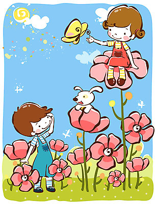 EPS 주간 동물 구름 라이프스타일 여자 남자 꽃 어린이라이프 반려견 초등학생 어린이 나비 꽃밭 일러스트 상상 놀이 조류 하늘 서기 사람 소녀 소년 야외 두명 라이프 생활 친구 반려동물 태양 귀여움 봄 우정 개 강아지 순수 즐거움 천진난만 어린이만 국내일러스트 자연요소 식물 학생 계절 감정 곤충 컨셉 포유류 관계 모션 파일형식 벡터