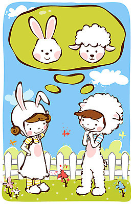 EPS 주간 구름 모자 라이프스타일 옷 여자 남자 어린이라이프 초등학생 어린이 동물캐릭터 일러스트 하늘 서기 사람 소녀 소년 야외 두명 라이프 생활 친구 울타리 귀여움 봄 우정 토끼 양 흉내 순수 즐거움 토끼캐릭터 탈 동물모양 변장 양탈 천진난만 토끼탈 어린이만 국내일러스트 일러캐릭터 자연요소 모양 동물 캐릭터 학생 잡화 계절 감정 컨셉 포유류 관계 모션 가면 담장 반려동물 파일형식 벡터