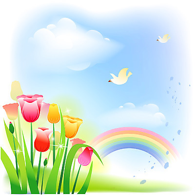 EPS 주간 클립아트 식물 구름 사계절 계절 꽃 백그라운드 무지개 일러스트 자연 조류 하늘 풍경 사람없음 야외 맑음 봄 튤립 화사함 봄배경 국내일러스트 자연요소 동물 컨셉 날씨 생태계 파일형식 벡터