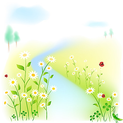 EPS 주간 클립아트 나무 식물 구름 사계절 계절 꽃 곤충 백그라운드 일러스트 여름꽃 자연 풍경 사람없음 야외 물 여름 개울 무당벌레 여치 개망초 망초꽃 국내일러스트 자연요소 동물 강 생태계 파일형식 벡터 여름_계절