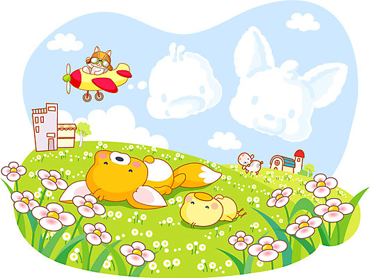 EPS 주간 식물 동물 구름 척추동물 라이프스타일 육지동물 꽃 생각 일러스트 포유류 상상 조류 하늘 휴식 비행기 주택 의인화 병아리 초원 사람없음 야외 건물 라이프 생활 눕기 귀여움 맑음 고양이 봄 젖소 경비행기 여우 화사함 공상 사막여우 동물라이프 국내일러스트 자연요소 건축물 계절 컨셉 항공교통 모션 날씨 대중교통 반려동물 소 파일형식 벡터