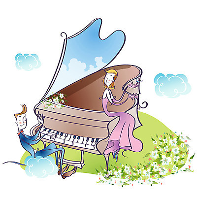 EPS 주간 전신 구름 계절 여자 남자 꽃 행복 문화 예술 악기 연주 일러스트 조류 사람 이벤트 잔디 야외 두명 청춘 봄 공연 연주자 가수 자유 건반 피아노 건반악기 즐거움 성악가 그랜드피아노 피아니스트 국내일러스트 자연요소 식물 동물 감정 음악 컨셉 음악가 파일형식 벡터