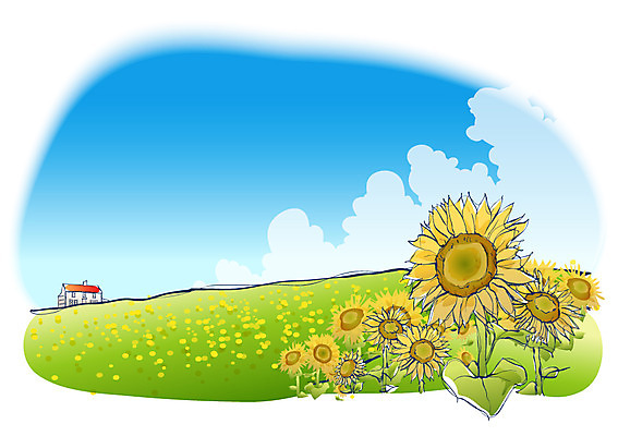 EPS 주간 구름 해외풍경 건축물 사계절 계절 꽃 백그라운드 일러스트 자연 하늘 해바라기 주택 풍경 사람없음 야외 건물 여름 언덕 국내일러스트 자연요소 식물 해외 건축 생태계 파일형식 벡터