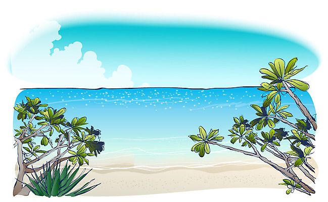 EPS 주간 나무 구름 해외풍경 사계절 계절 바다 백그라운드 일러스트 자연 하늘 풍경 해변 사람없음 야외 여름 모래사장 수면 휴양지 국내일러스트 자연요소 식물 해외 물 장소 생태계 파일형식 벡터
