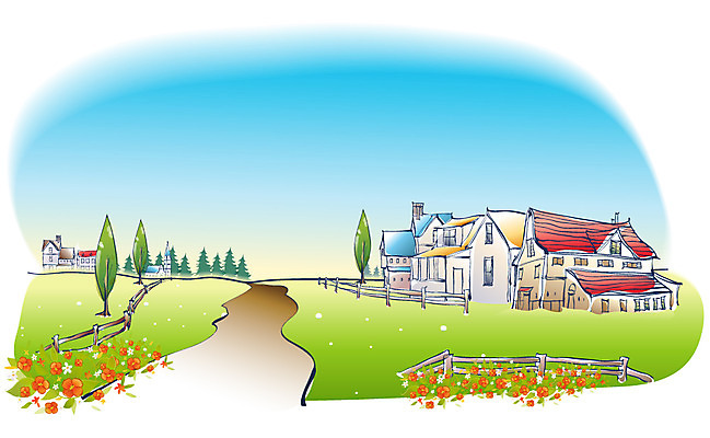 EPS 주간 나무 해외풍경 건축물 사계절 계절 꽃 길 백그라운드 일러스트 자연 주택 풍경 사람없음 야외 건물 여름 울타리 마을 국내일러스트 자연요소 식물 해외 건축 담장 생태계 파일형식 벡터