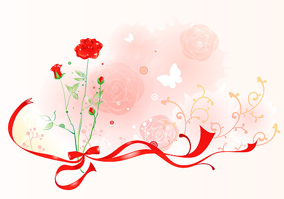 EPS 식물 문양 꽃 리본 컬러 나비 백그라운드 무늬 꽃백그라운드 일러스트 선물 사람없음 빨간색 장미 화사함 국내일러스트 곤충 컨셉 파일형식 벡터