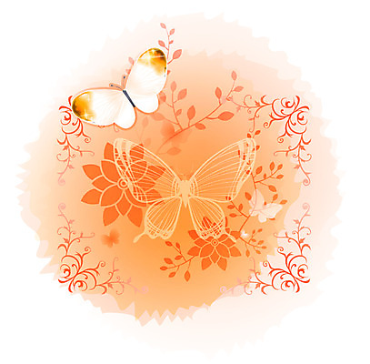 EPS 식물 문양 꽃 컬러 나비 곤충 백그라운드 무늬 꽃무늬 절지류 꽃백그라운드 일러스트 사람없음 주황색 화사함 국내일러스트 동물 컨셉 파일형식 벡터