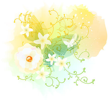 EPS 식물 문양 꽃 여러송이 나비 곤충 백그라운드 무늬 꽃백그라운드 일러스트 사람없음 흰색 화사함 재스민 국내일러스트 동물 컬러 다수 컨셉 파일형식 벡터