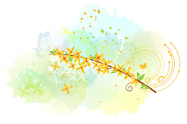 EPS 식물 문양 계절 꽃 컬러 나비 곤충 백그라운드 무늬 꽃백그라운드 일러스트 사람없음 노란색 봄 개나리 화사함 봄배경 국내일러스트 동물 컨셉 파일형식 벡터