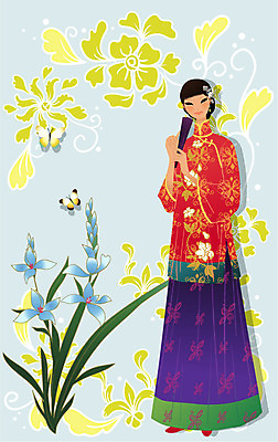 EPS 전신 모델 해외 여자 꽃 아시아 외국문화 포즈 나비 곤충 꽃무늬 일러스트 중국문화 한명 사람 이벤트 20대 성인 30대 청춘 중국인 깨끗함 중국 부채 전통의상 치파오 미인 국내일러스트 외국인 식물 동물 1 동양문화 전통 나라 문화 컨셉 무늬 동양인 청년 장년 파일형식 벡터