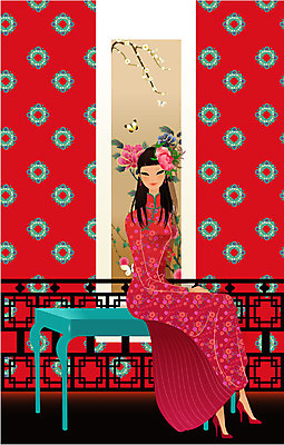 EPS 전신 모델 해외 여자 아시아 외국문화 포즈 의자 일러스트 중국문화 실내 한명 사람 이벤트 20대 성인 30대 청춘 중국인 깨끗함 중국 전통의상 치파오 미인 국내일러스트 외국인 1 동양문화 전통 나라 문화 가구 컨셉 동양인 청년 내부 장년 파일형식 벡터