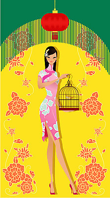 EPS 전신 모델 해외 여자 아시아 외국문화 포즈 일러스트 중국문화 한명 사람 이벤트 20대 성인 30대 청춘 중국인 깨끗함 중국 등불 전통의상 치파오 미인 새장 국내일러스트 외국인 1 동양문화 전통 나라 문화 컨셉 조명 동양인 청년 장년 케이지 파일형식 벡터