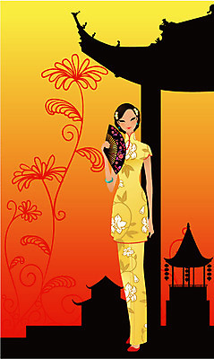 EPS 전신 모델 해외 건축물 여자 실루엣 아시아 외국문화 포즈 꽃무늬 일러스트 중국문화 한명 사람 이벤트 20대 성인 야외 건물 30대 청춘 중국인 깨끗함 중국 부채 전통의상 치파오 미인 국내일러스트 외국인 1 동양문화 전통 건축 꽃 나라 문화 컨셉 무늬 촬영기법 동양인 청년 장년 파일형식 벡터
