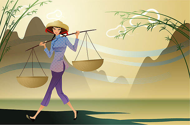 EPS 전신 구름 모델 해외 여자 아시아 외국문화 포즈 일러스트 산 중국문화 한명 사람 이벤트 20대 성인 야외 30대 청춘 중국인 깨끗함 중국 전통의상 치파오 대나무 미인 지게 국내일러스트 자연요소 외국인 나무 1 동양문화 전통 나라 문화 컨셉 동양인 청년 장년 파일형식 벡터